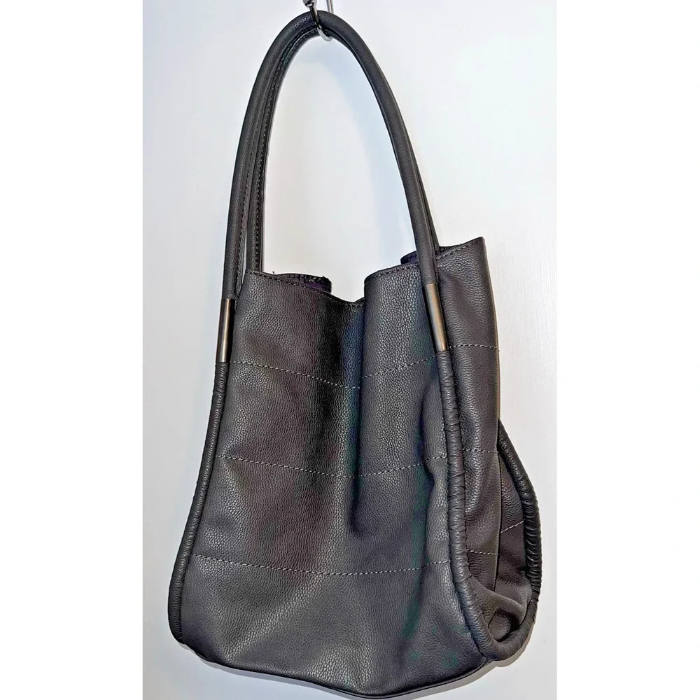 Neiman Marcus Grey Faux Leather Large Tote Shoulder Bag